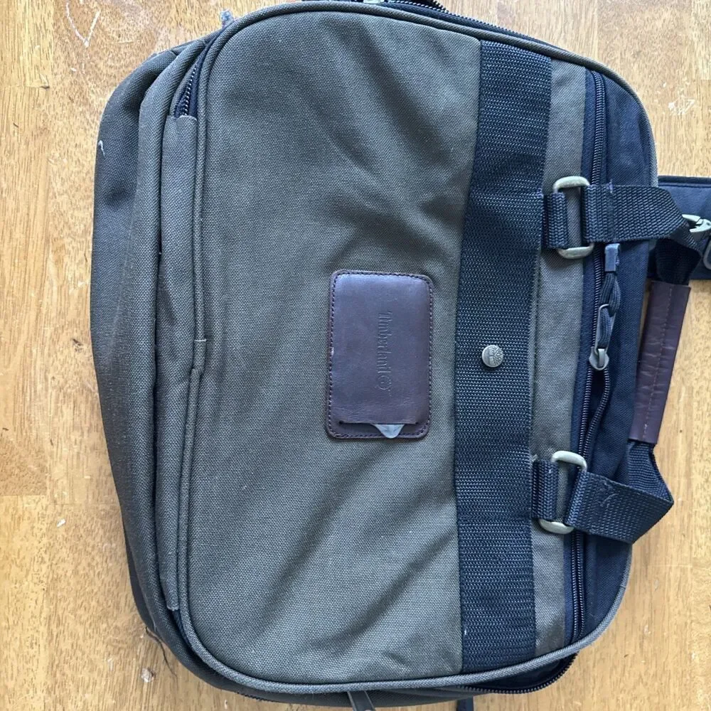 Timberland Olive Drab Canvas & Leather Briefcase w/15” Laptop Compartments